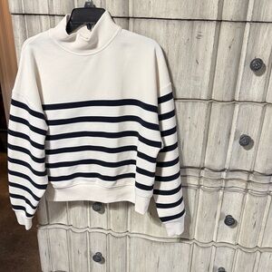 Calia by Carrrie Underwood Navy and White Striped Turtleneck Sweater